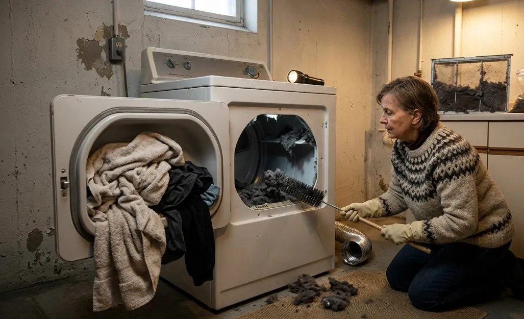 Technician repairing a dryer that is taking too long to dry clothes in Klamath Falls, OR.