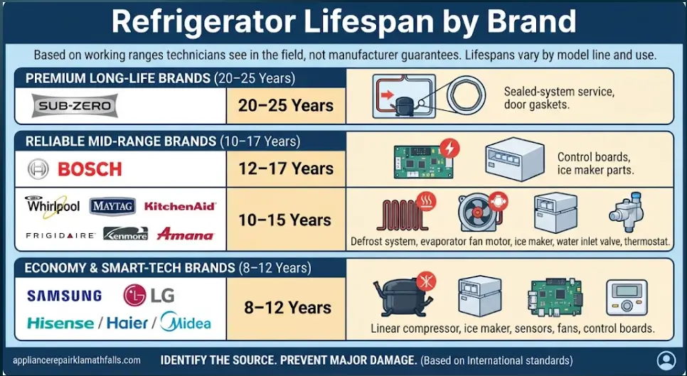 How long should a refrigerator last by brand in Klamath Falls